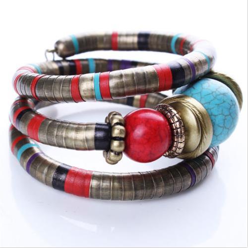 Fashion Bracelets Bangles For Women Tibetan Bracelets & Bangles Stone Inlay Roundness Bead Adjust Bangle