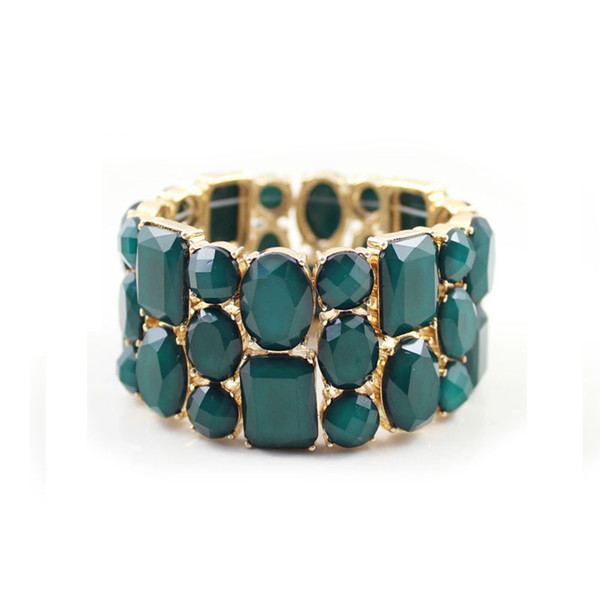 Fashion Brand OL Cute Style Green Gems Cystal Bangle Extensible Elastic Bangle 3.5cm Wide Cuff Bracelet