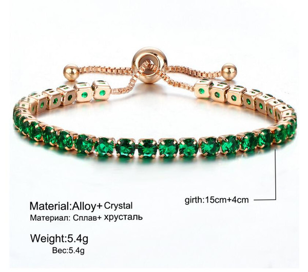 Row Crystal Cubic Zirconia Bracelet Silver Gold Pulll Adjustable Bracelet Cuffs Wedding Fashion Jewelry for Women Kids Gift 10 Colors