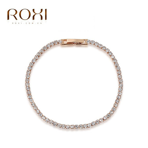 ROXI Simple Crystal Designer Austrian Rhinestones Gold Plated Charm Bracelets Chain Lobster Jewelry for Men Chritmas Gift