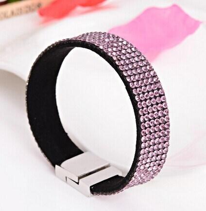 Fashion Crystal Slake Velvet Bracelet With Magnetic Clasp Leather Rhinestone Wrap Bracelet 12pcs/lot, free shipping