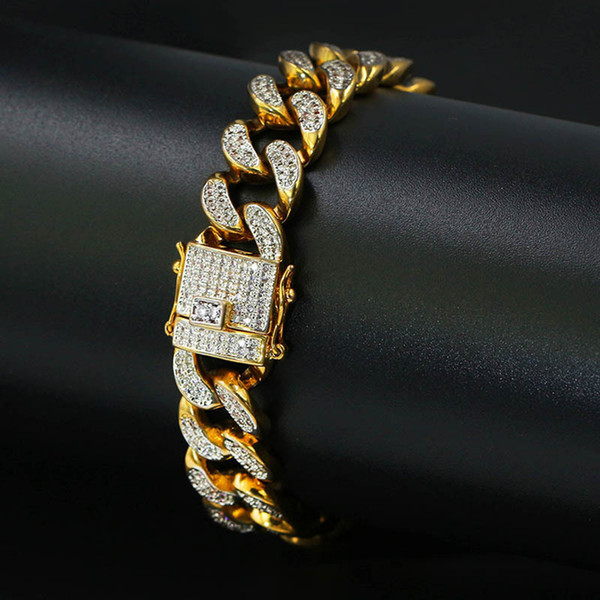 Tennis Bracelets Jewelry 18K Gold Plated 14mm Chains Bracelets Luxury Exquisite Bling Full Zircon Paved Hip Hop Bracelets Wholesale LBR062