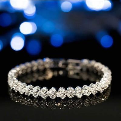 18K White Gold Plated Shiny Zirconia Rhinestone Crystal Bracelet for Women Wedding Jewelry Bangles Cheap Wholesale Price