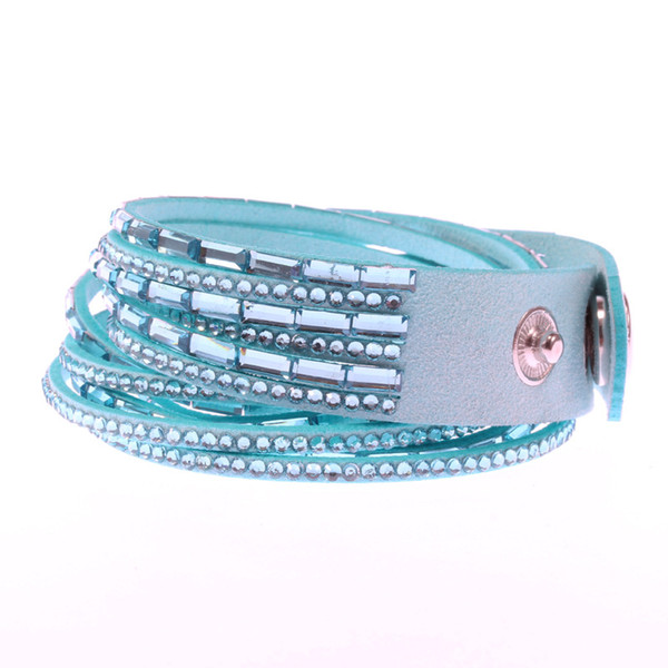 Fashion Multi-layer Leather Crystal Winding Rectangular Wrap Bracelet Handcuff Women Girls Woven Bracelet&bangle Jewelry