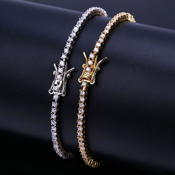 Iced Out Chains Diamond Tennis Bracelet Mens Hip Hop Jewelry 18k Gold Plated Bracelets Micro Paved CZ Sparkling Luxury Bangle Wrist Wrap