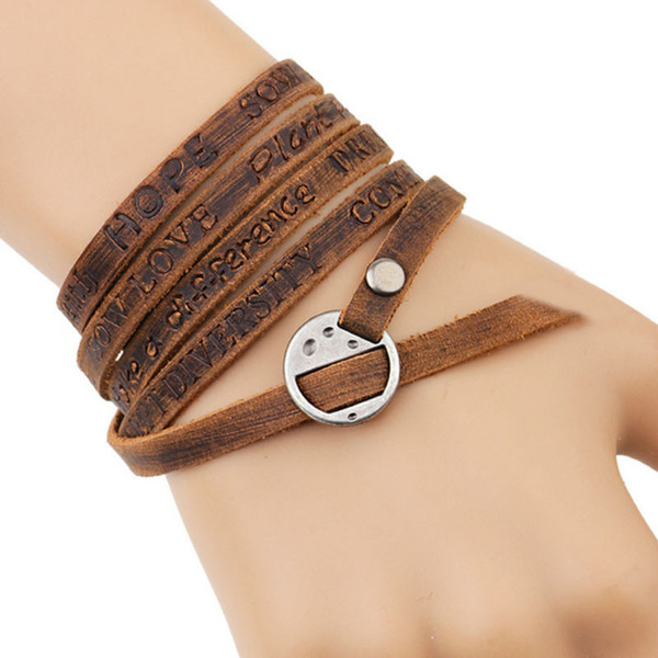 New Fashion Brown Genuine Leather Wrap Bracelet Multilayer Bracelets bangles for Women/Men erkek bileklik YW431