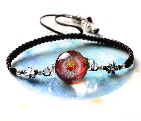 Adjustable Red Women Universe Galaxy Bracelet Flower charm christmas Femme, Galaxy Planet Bracelets, Chirstmas jewelry presents