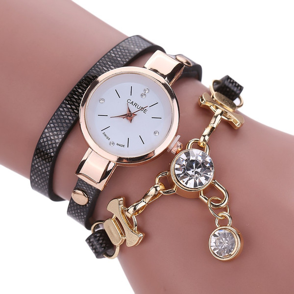 Wrap Bracelets 2018 Womens Luxury Rhinestone Multilayer Leather watch Analog Quartz dress Wristwatches for Women Bangle Jewelry