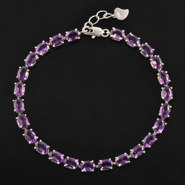 Classic 100% natural amethyst bracelet made by 925 Solid Sterling Silver Vintage crystal bracelet for woman evening party jewelry