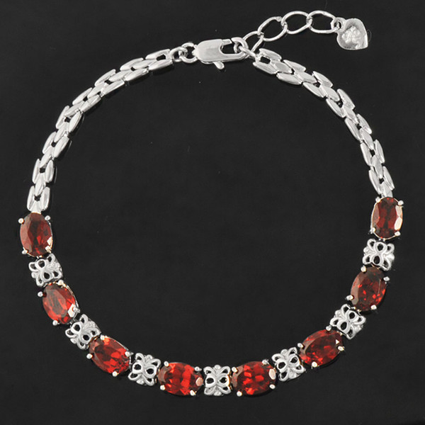 Luxurious natural garnet bracelet high quality 925 Solid Sterling Silver ct garnet silver bracelet garnet stone jewelry for woman