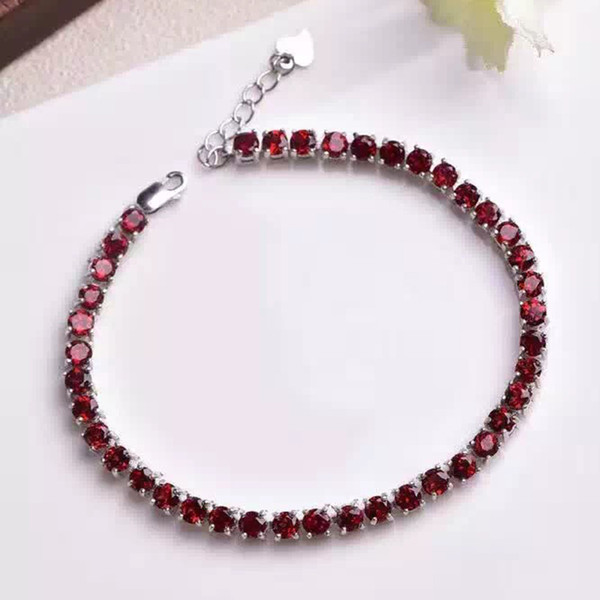 Luxurious natural Mozambique garnet bracelet solid 925 sterling silver garnet bracelet 40 pcs 3.5 mm round natural garnet