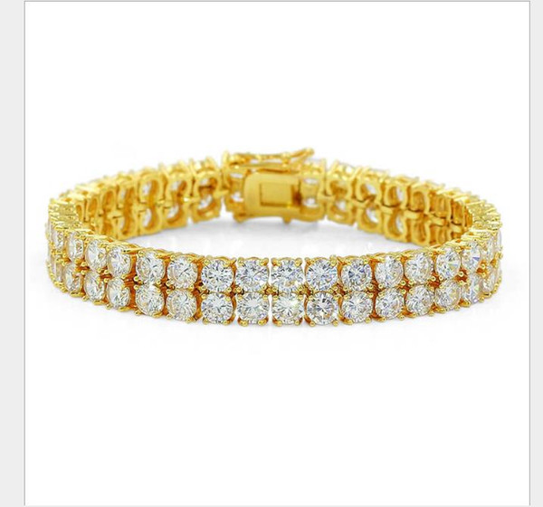 Hip-hop micro Zircon Bracelet double-row men's Gold Bracelet