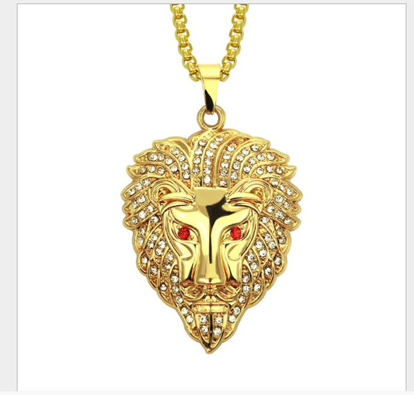 Hip-hop jewelry Lion's head with Diamond Pendant Necklace