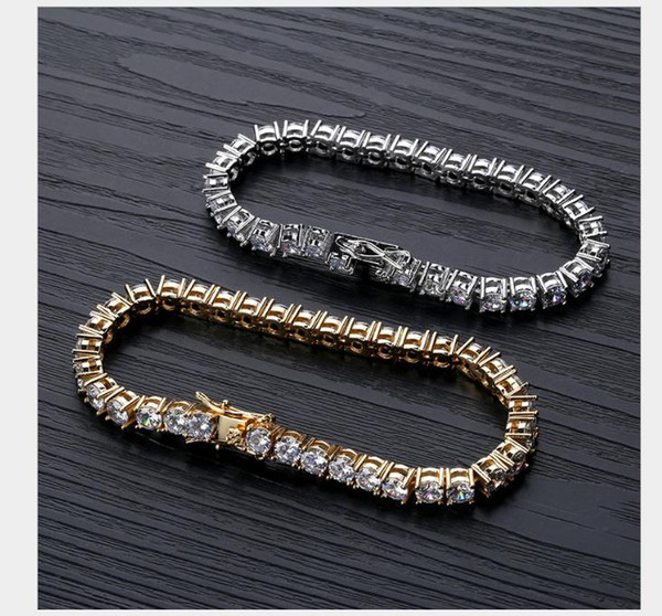 2019 5 mm Men's Hip-Hop Tennis Chain Micro-inlaid Zircon Chain Tenis Bracelet