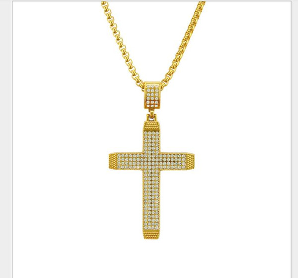 Drilled three-dimensional cross pendant necklace for men hip-hop hip-hop fashion accessories in Europe and America