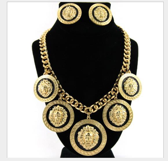 Fashion high quality alloy Lion Head Pendant Necklace suit for women's Earrings