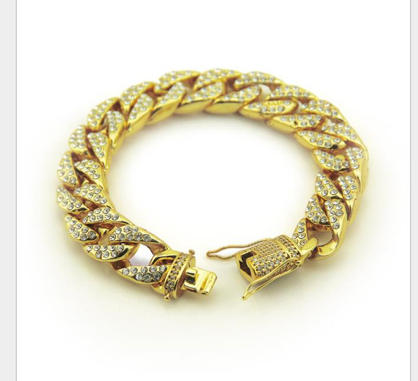 Hip-hop Hiphop Men Cuban Gold Micro-inlaid Bracelet Miami Gold Bracelet