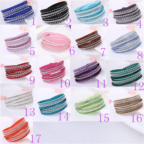 13 Color America and Europe Pop Multilayer Hot Drill Rivets Hot Diamond Bracelet with Leather Flannelette Diamond Bracelet