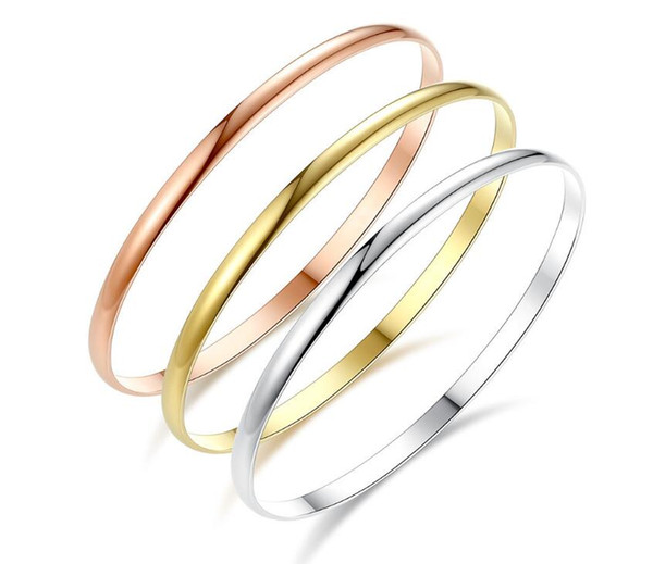 Three-color Three-ring Cuff Bangles Gold Silver Rose Gold Single Ring Vintage Without Words Stainless Steel Bracelet Jewelry For Women Men