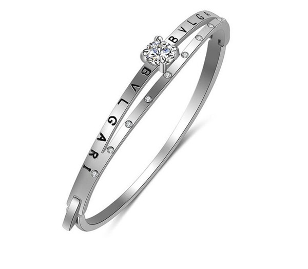 Classic Design Zircon Letters Bangle &Bracelet Rose gold Inlaid Rhinestone Cuff Bangle Fashion Jewelry Bijoux Women Wedding Accessories Gift