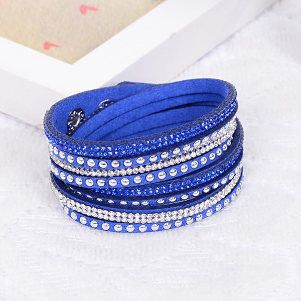 Crystal Bracelet Deluxe Leather Flannel Hot Drilling Wrap Wristband Cuff Punk Bracelet Bangles Fit Women Wedding Party Best Jewelry Gift