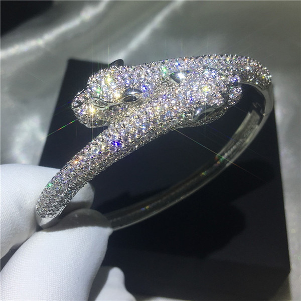 Vecalon Leopard bracelet Pave setting 380pcs cubic zirconia White Gold Filled Engagement bangle for women wedding accessaries