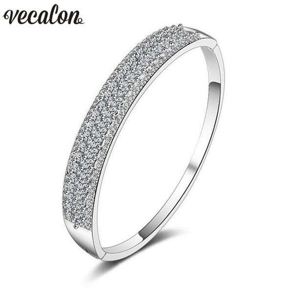 Vecalon Luxury Flower Style 5A cubic zirconia bracelet White Gold Filled cuff bangle womens accessaries Jewelry Gift