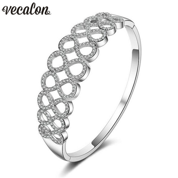 Vecalon Office lady 5A cubic zirconia cross Engagement bracelet White Gold Filled cuff bangle womens Wedding accessaries Gift