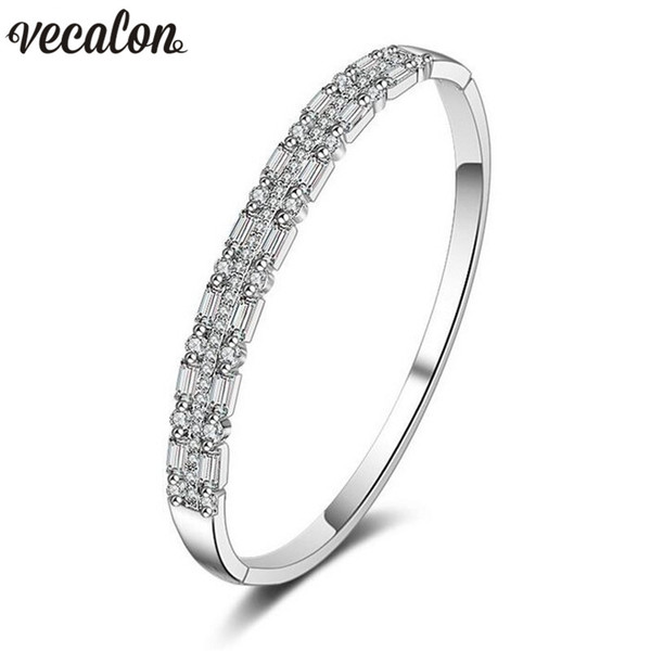 Vecalon 2018 Simple Female Rock Bracelet 5A Zircon Cz White Gold Filled wedding bangle cuff for women Bridal Mother Jewelry