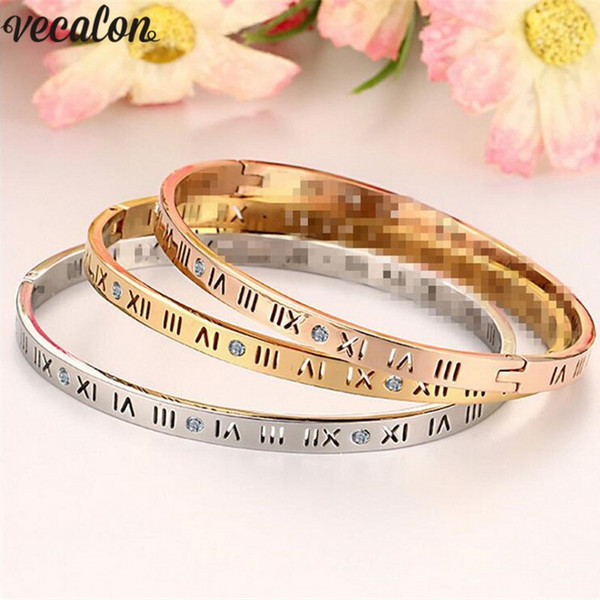 Vecalon Fashion Rome figures Lovers Anniversary Bangle crystal Cz Titanium Steel Party wedding Bracelet For women men Jewelry