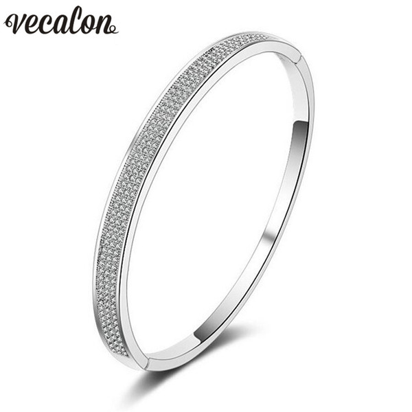 Vecalon Infinity Pave setting 5A cubic zirconia Engagement bracelet White Gold Filled cuff bangle women Wedding accessaries Gift