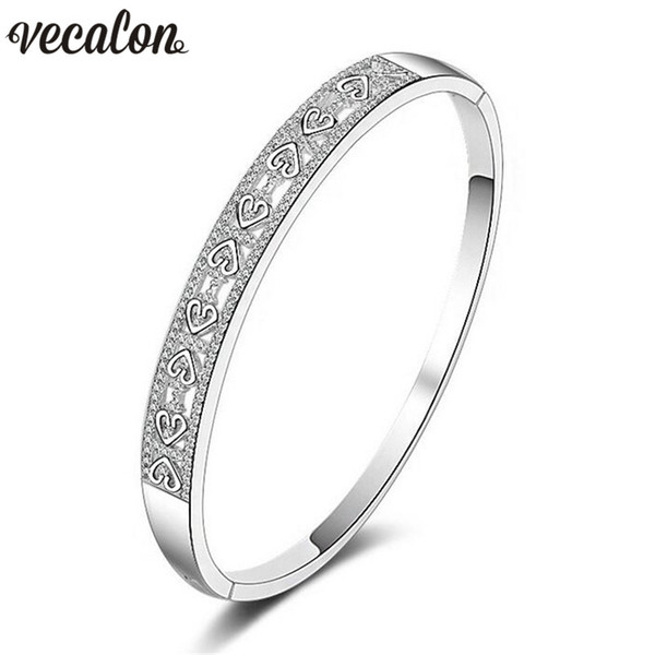 Vecalon Heart to Heart 5A cubic zirconia Engagement bracelet White Gold Filled cuff bangle womens Wedding accessaries Jewelry