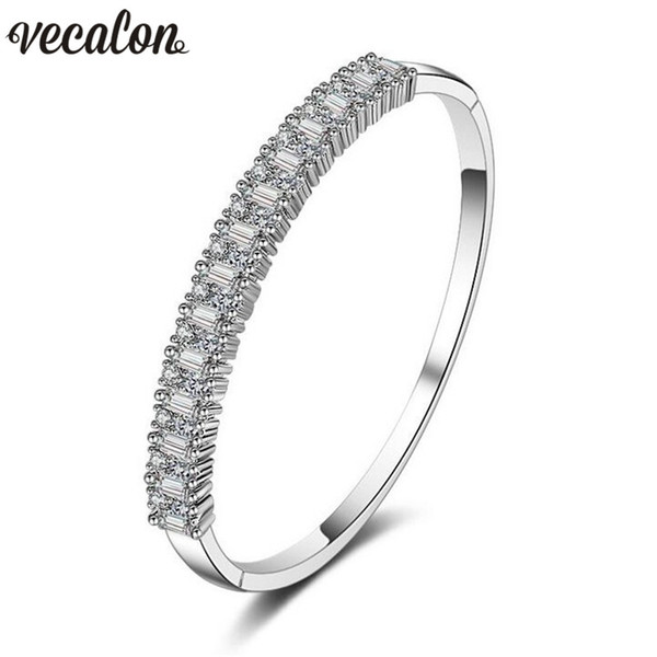 Vecalon 2017 Fashion 5A cubic zirconia Engagement bracelet White Gold Filled cuff bangle womens Wedding accessaries Gift