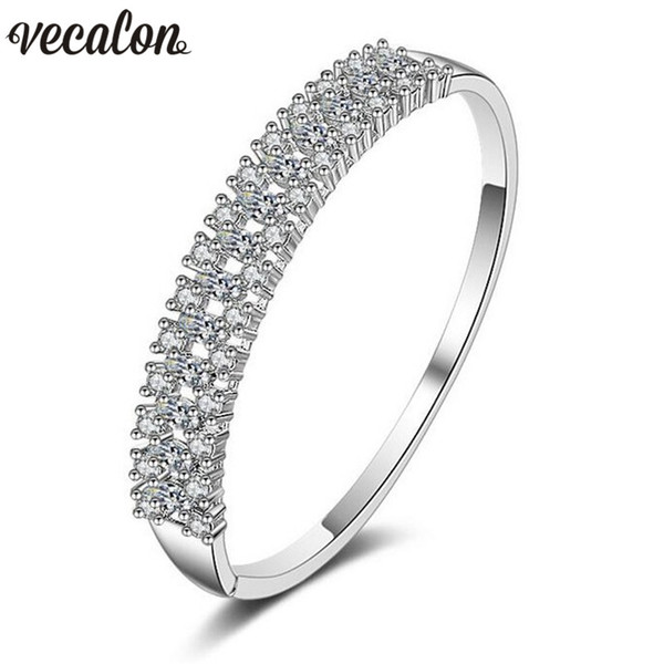 Vecalon Luxury Jewelry Claw set 5A cubic zirconia Engagement bracelet White Gold Filled cuff bangle women Wedding accessaries