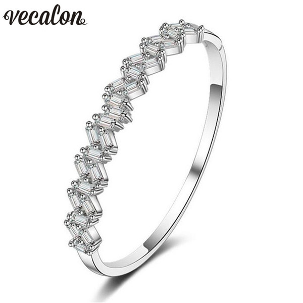 Vecalon Romantic Jewelry 5A cubic zirconia Engagement Baguette bracelet White Gold Filled cuff bangle women Wedding accessaries