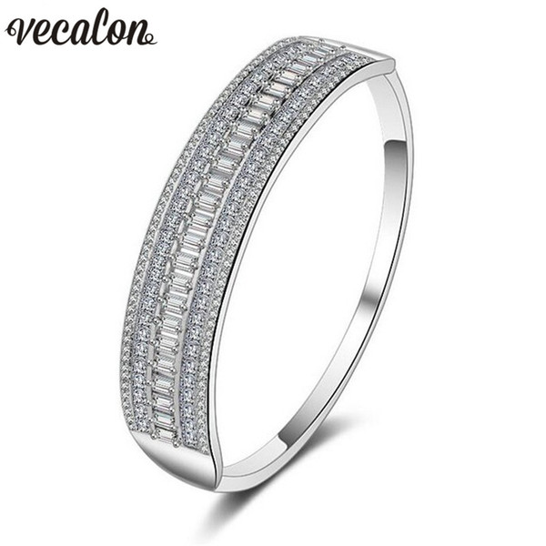 Vecalon Luxury Bracelet Princess cut 5A Zircon Cz White Gold Filled wedding bangle for women Bridal accessaries Jewelry