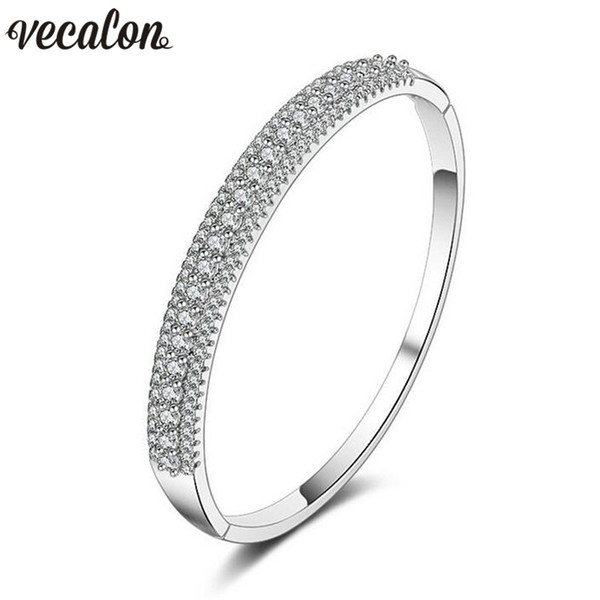 Vecalon Classic 3 circle 5A cubic zirconia Engagement bracelet White Gold Filled cuff bangle womens Wedding accessaries Jewelry