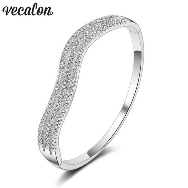 Vecalon long line 5A cubic zirconia Engagement bracelet White Gold Filled cuff bangle womens Wedding accessaries Jewelry