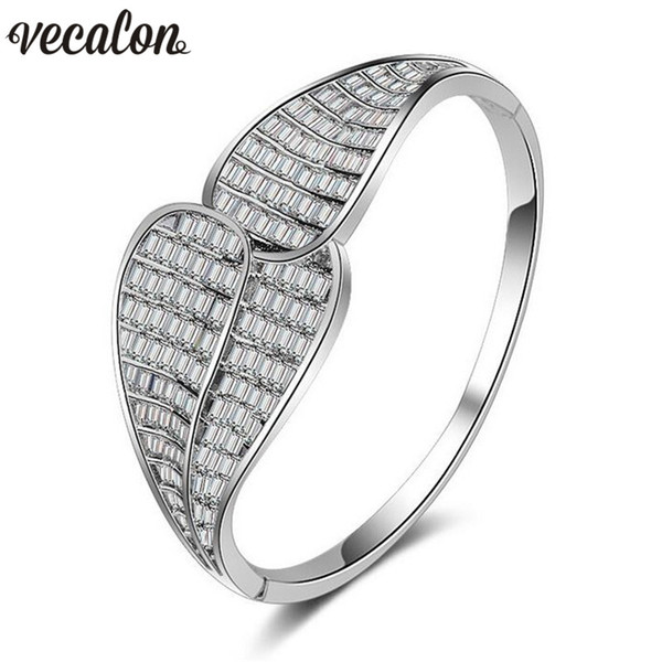 Vecalon Hyperbole channel setting 5A cubic zirconia Engagement bracelet White Gold Filled cuff bangle women Wedding accessaries