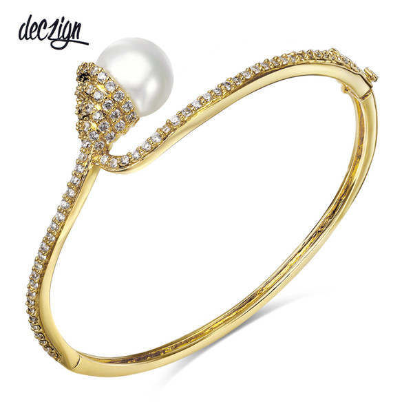 Deczign 2019 New Superior Quality Zircon Jewelry Synthetic Pearl Luxury Wedding Style Slim pulseira Bangle Bracelet SA00424