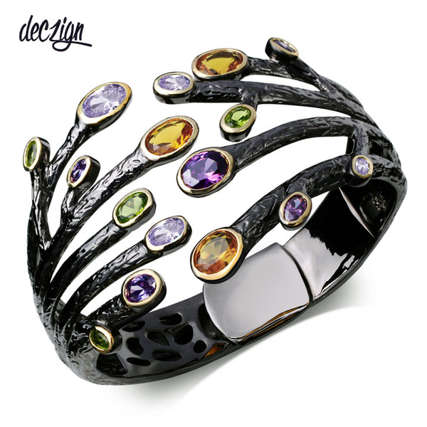 Deczign Vintage Fashion Cuff Bracelet for Women Multi-Colors CZ Bezel Dragon Claw Bangles Deluxe Party Jewelry Bijoux BAN03