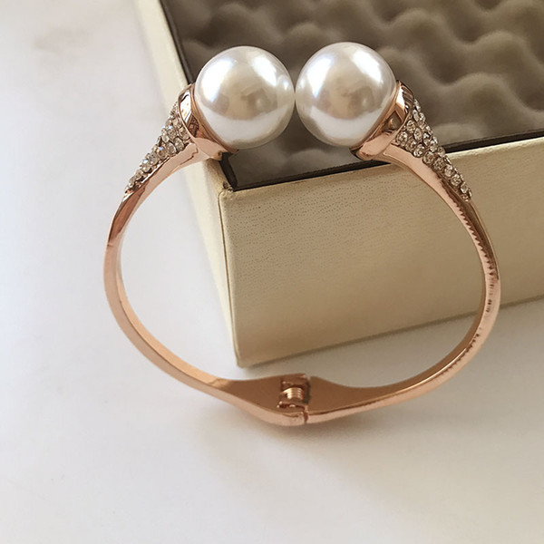 Rose gold color plated pearl bracelets bangles new arrival korean luxury open bracelets/pulseiras wholesale/pulseras mujer moda 2018