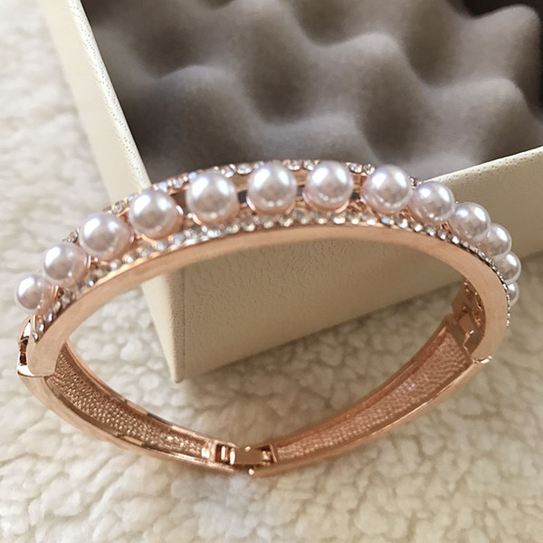 Rose gold color plated pearl wedding bracelet for women new arrival korean luxury bracelets/pulseiras/pulseras mujer moda 2018