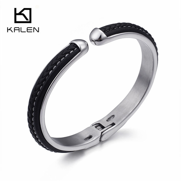 Bangle For Men 64mm Diameter Leather Stainless Steel Easy Wear Male Jewelry Wholesale Accepted From KALEN