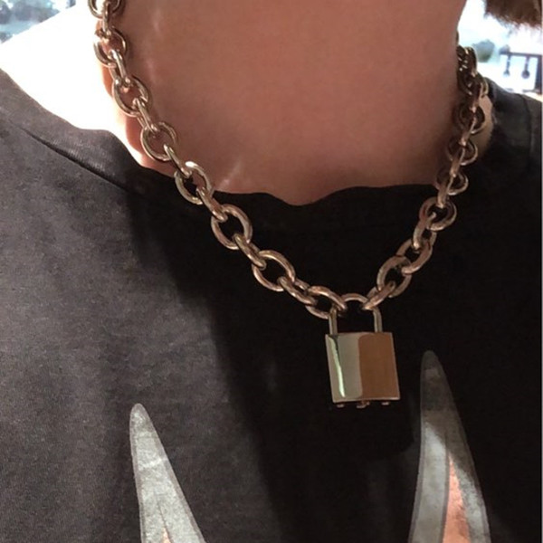 2019 Handmade Men Women Unisex Punk Chain Necklace Heavy Duty Square Lock Padlock Choker Metal Collar