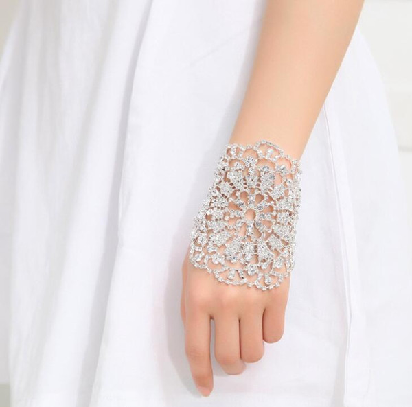 Hot Sale Crystal Clear Rhinestones Bridal Wedding Armlet Bracelets Hand Chain For Wrist Dress Decoration free shipping