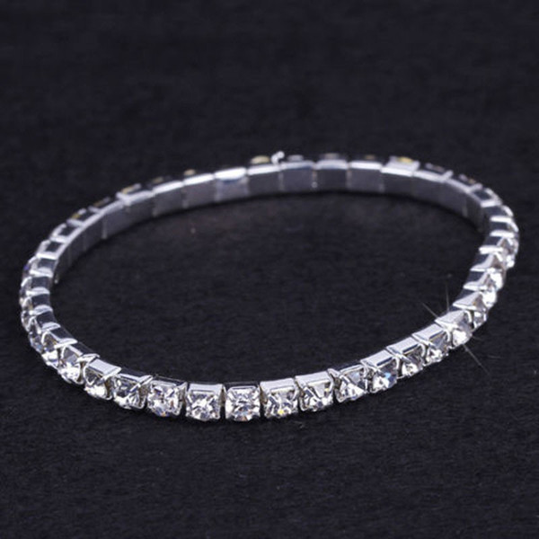 24 pieces Lot Wedding Bridal Jewelry Elastic Crystal Rhinestone Stretch Silver Womens Bracelet Bangle Wholesale Wedding Accessories