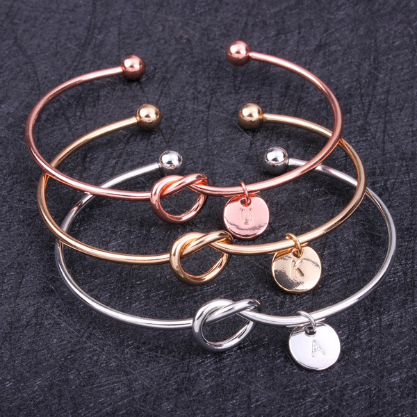 26 Alphabet Letter Knot Bracelet Rose Gold Silver Gold Color Bangle Girl Fashion Jewelry Alloy Bridesmaid initial Bracelets Wedding Gifts