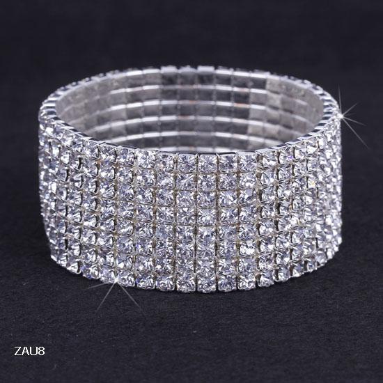 8 row Shiny ZAU8*1 Clear Rhinestone Stretch Elastic Bangle Bracelet Hand Band Wristband Party Wedding Engagement Bridal Jewelry Fashion Gift