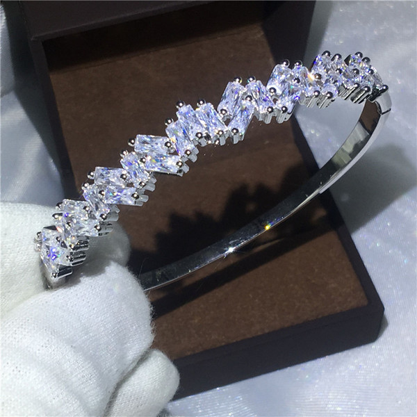 Office Lady Baguette Cuff Bridal bracelet Diamond S925 Silver Filled Engagement Bangle for women wedding Jewelry